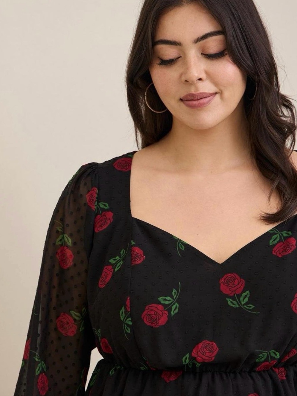 Torrid top sheer polka dots and Red Rose Print